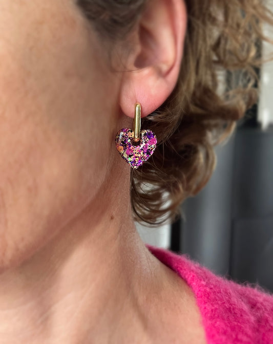 Boucles d’oreilles paillettes rose et noir