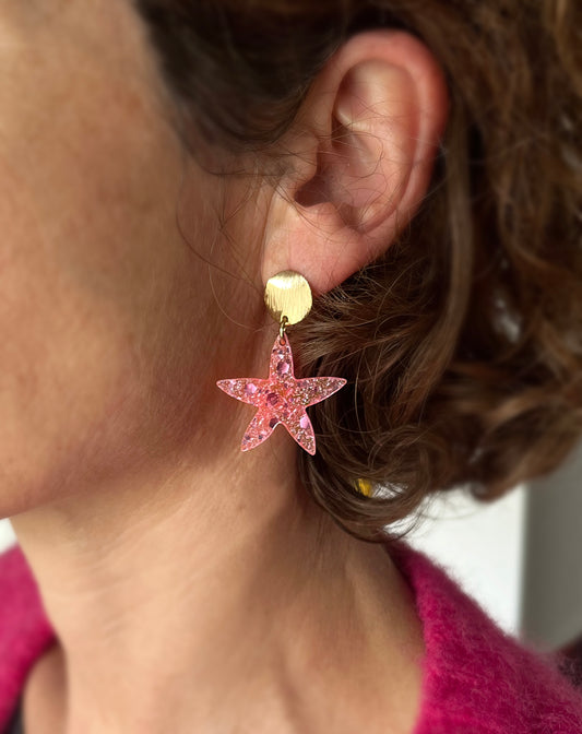Boucles d'oreilles étoile de mer rose fluo