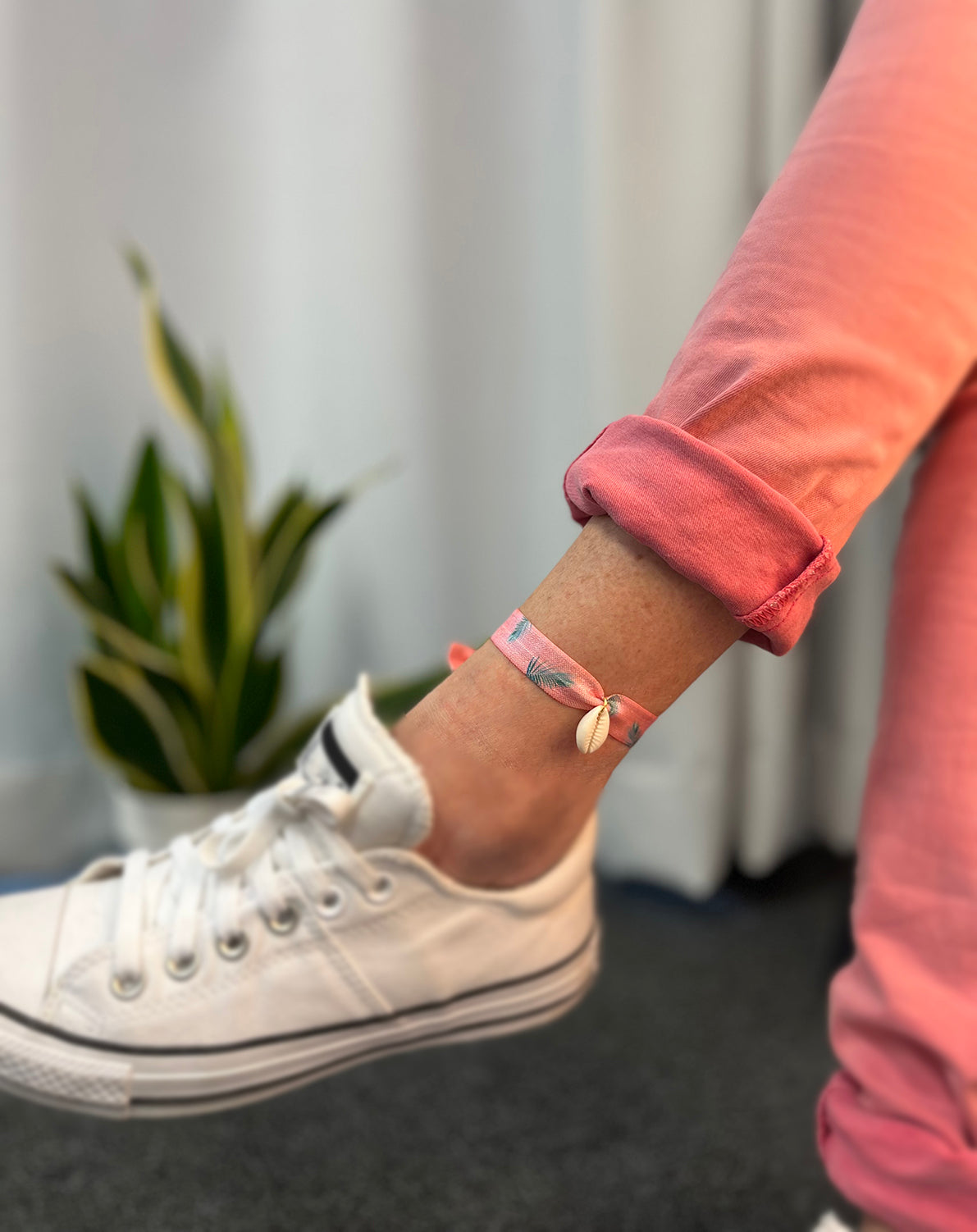Bracelet de cheville coquillage corail