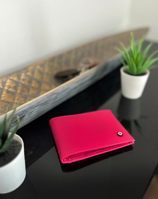 Portefeuille cuir grainé rose