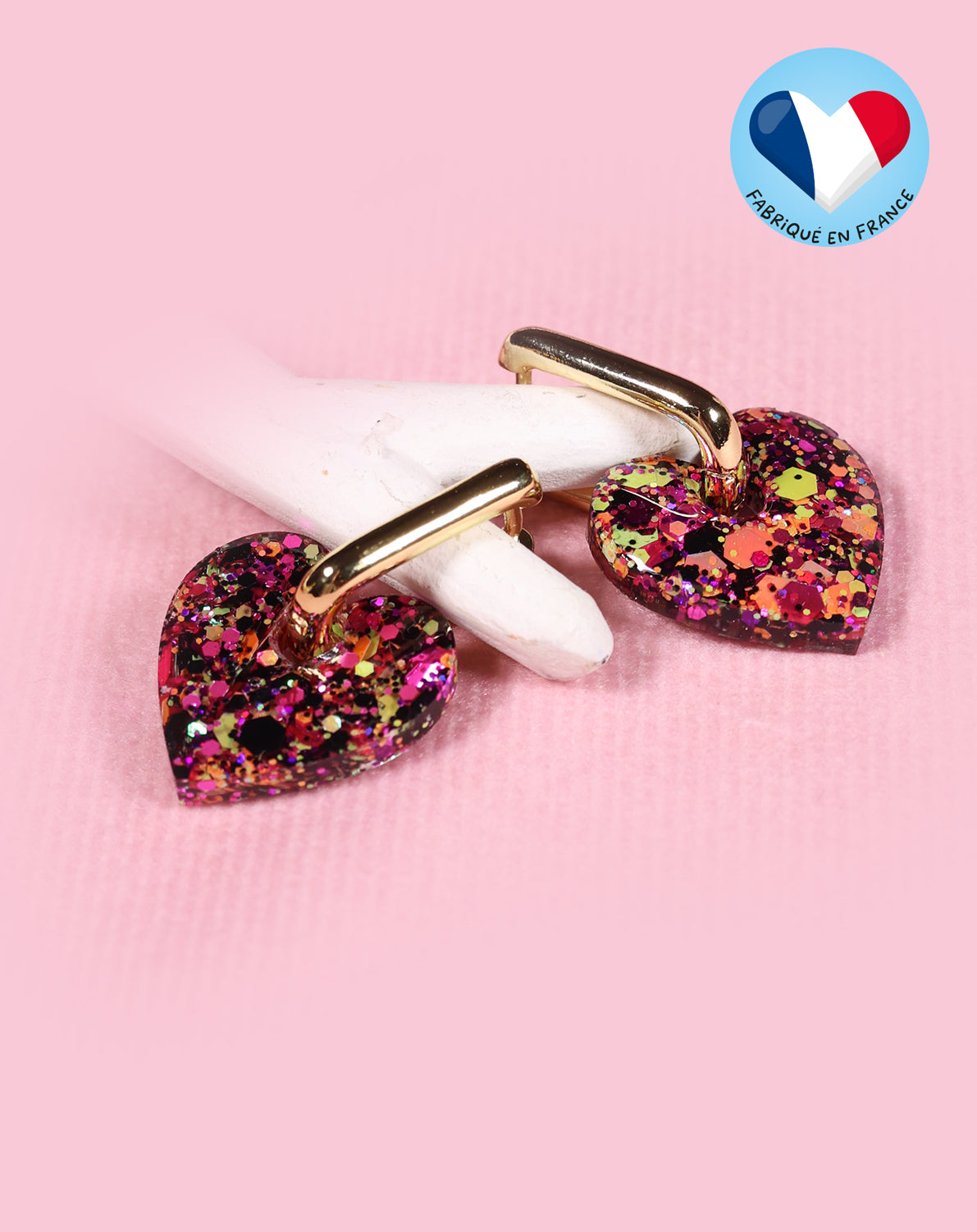 Boucles d’oreilles paillettes rose et noir