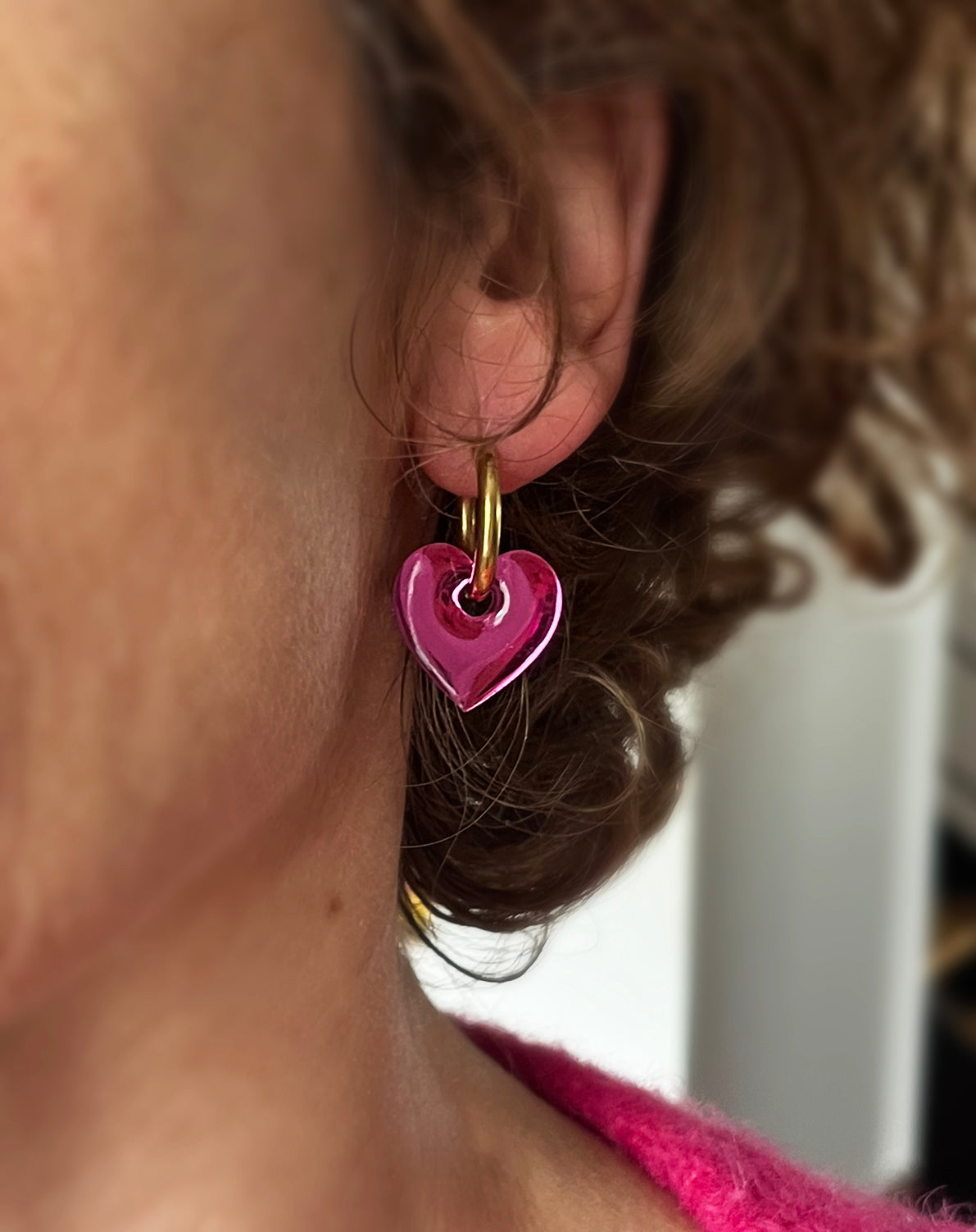 Boucles d'oreilles miroir cœur rose