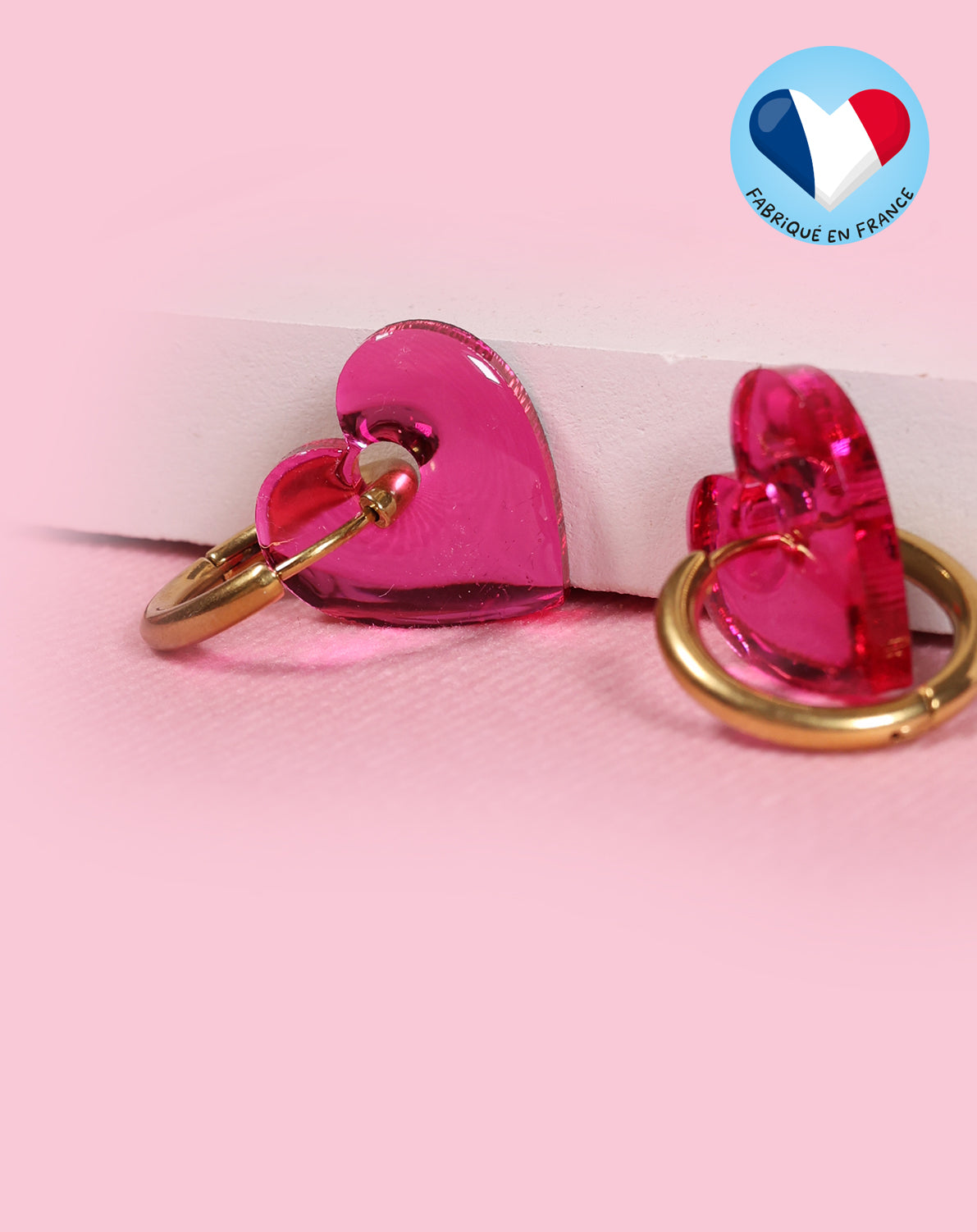 Boucles d'oreilles miroir cœur rose