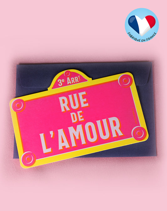 Carte ‘plaque Rue de l'Amour’ avec enveloppe