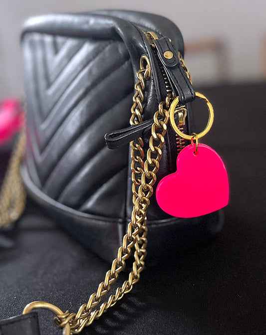 Porte-clé cœur rose fluo