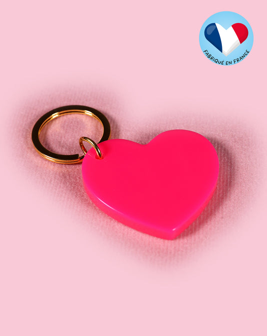 Porte-clé cœur rose fluo