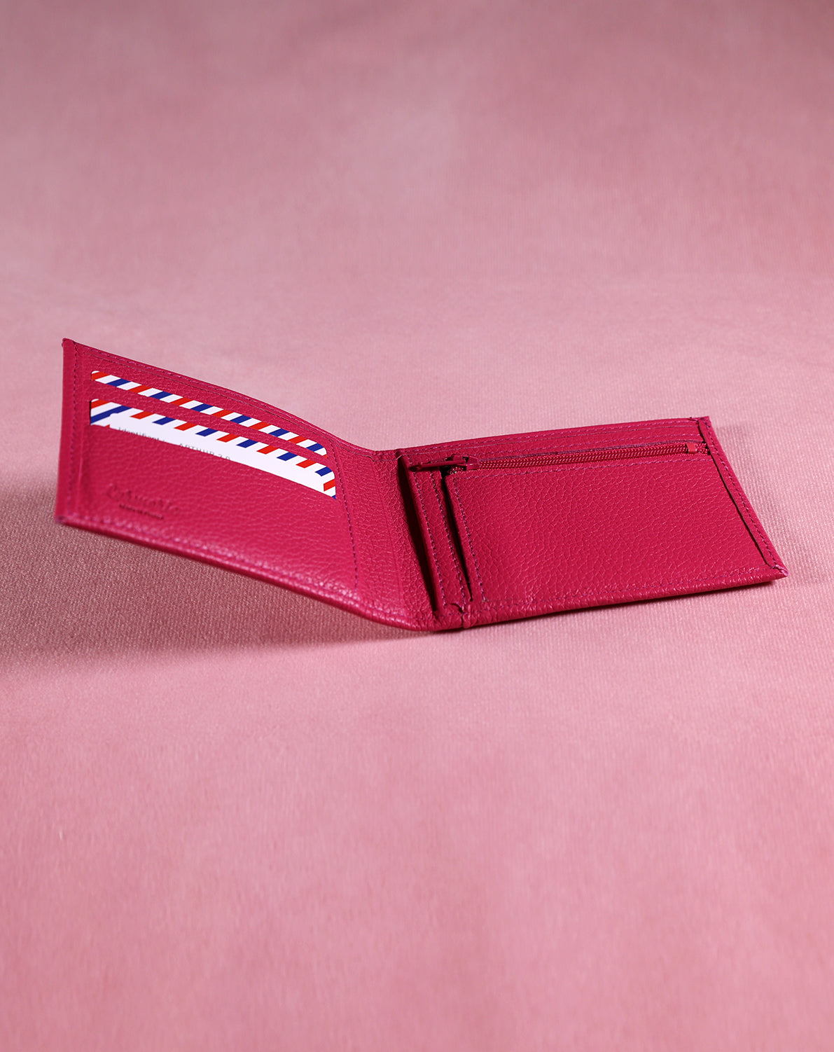 Portefeuille cuir grainé rose