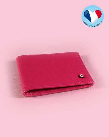Portefeuille cuir grainé rose